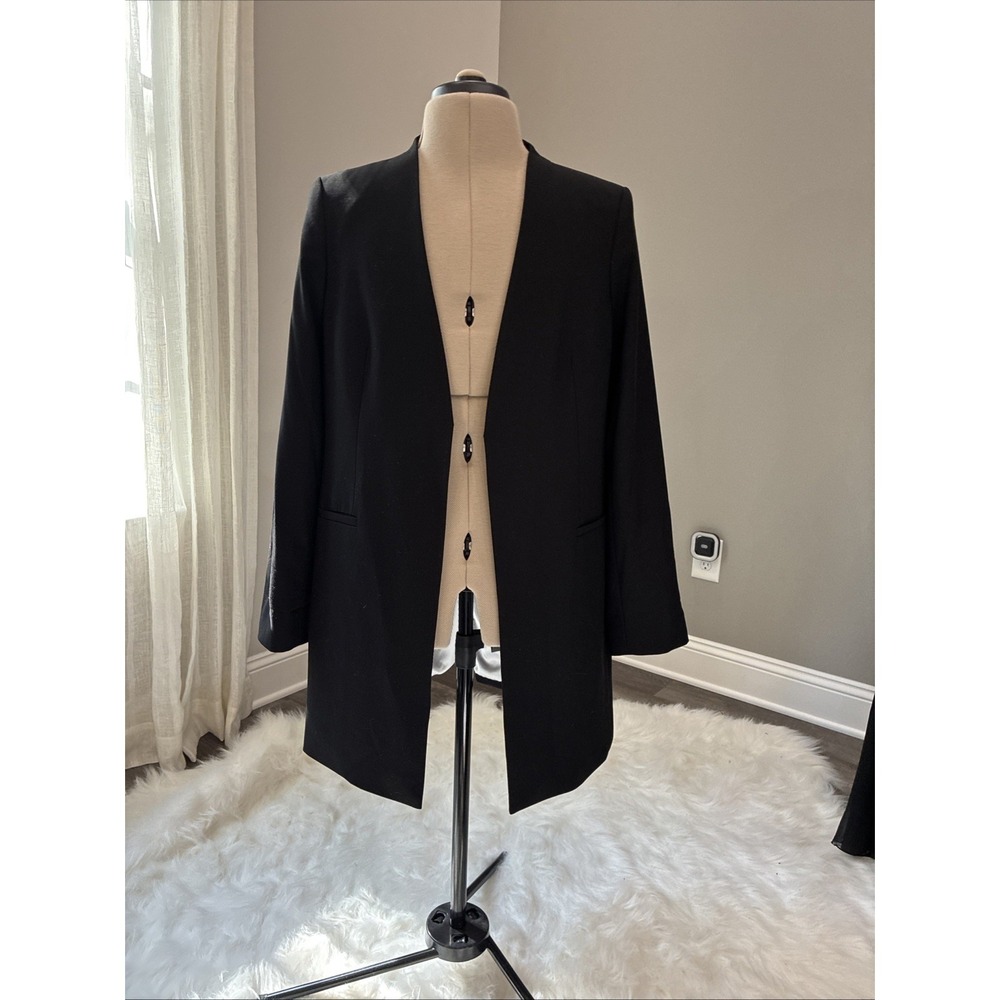 Calvin Klein Duster Womens Large Black Open Career Wear Dark Academia